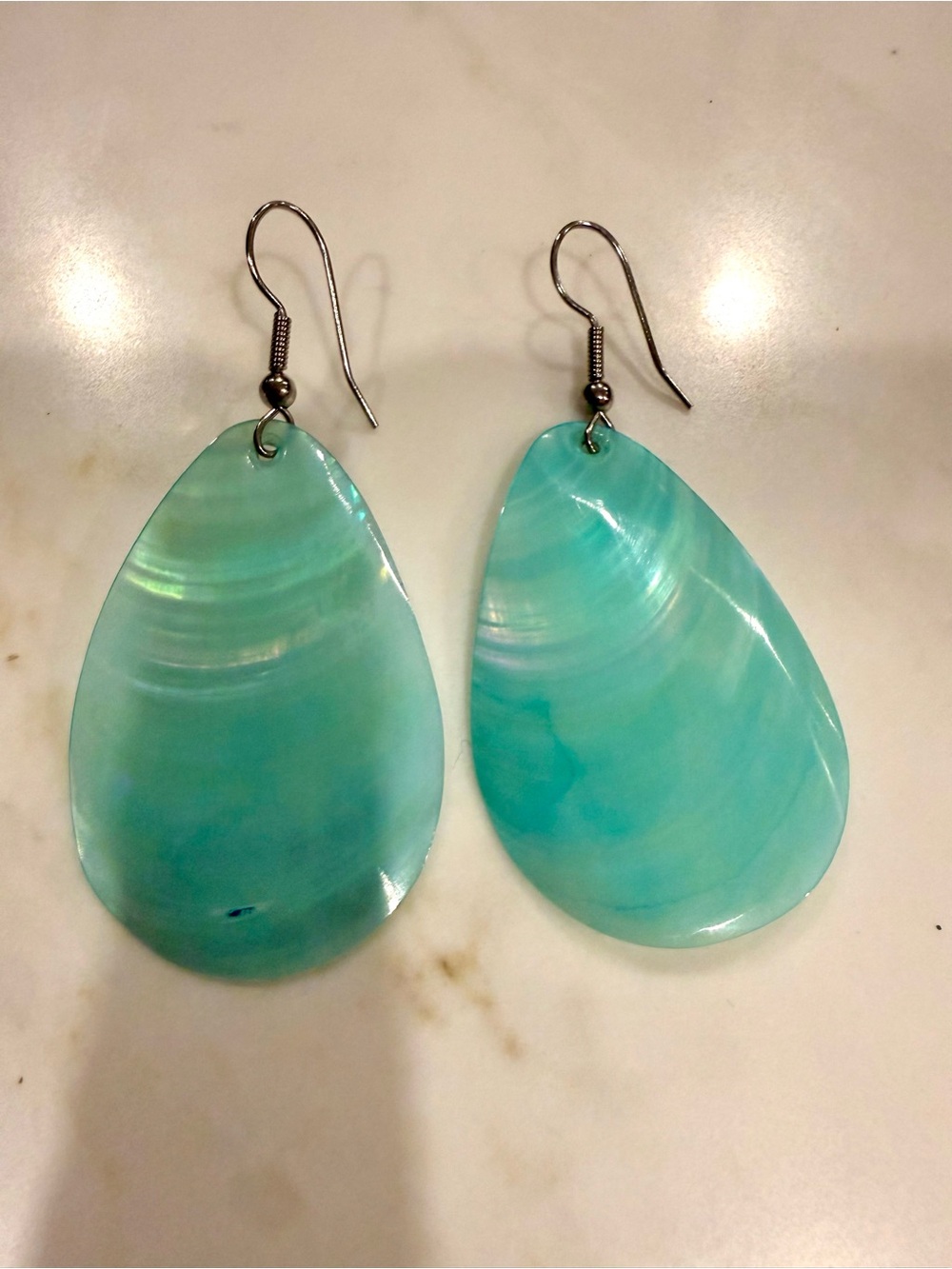 Teardrop Aquamarine Shell Dangle Earrings - Lightweight